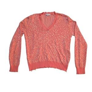 Anthropologie Fate Size M Pullover V-Neck Pink Sweater Animal Print Distressed